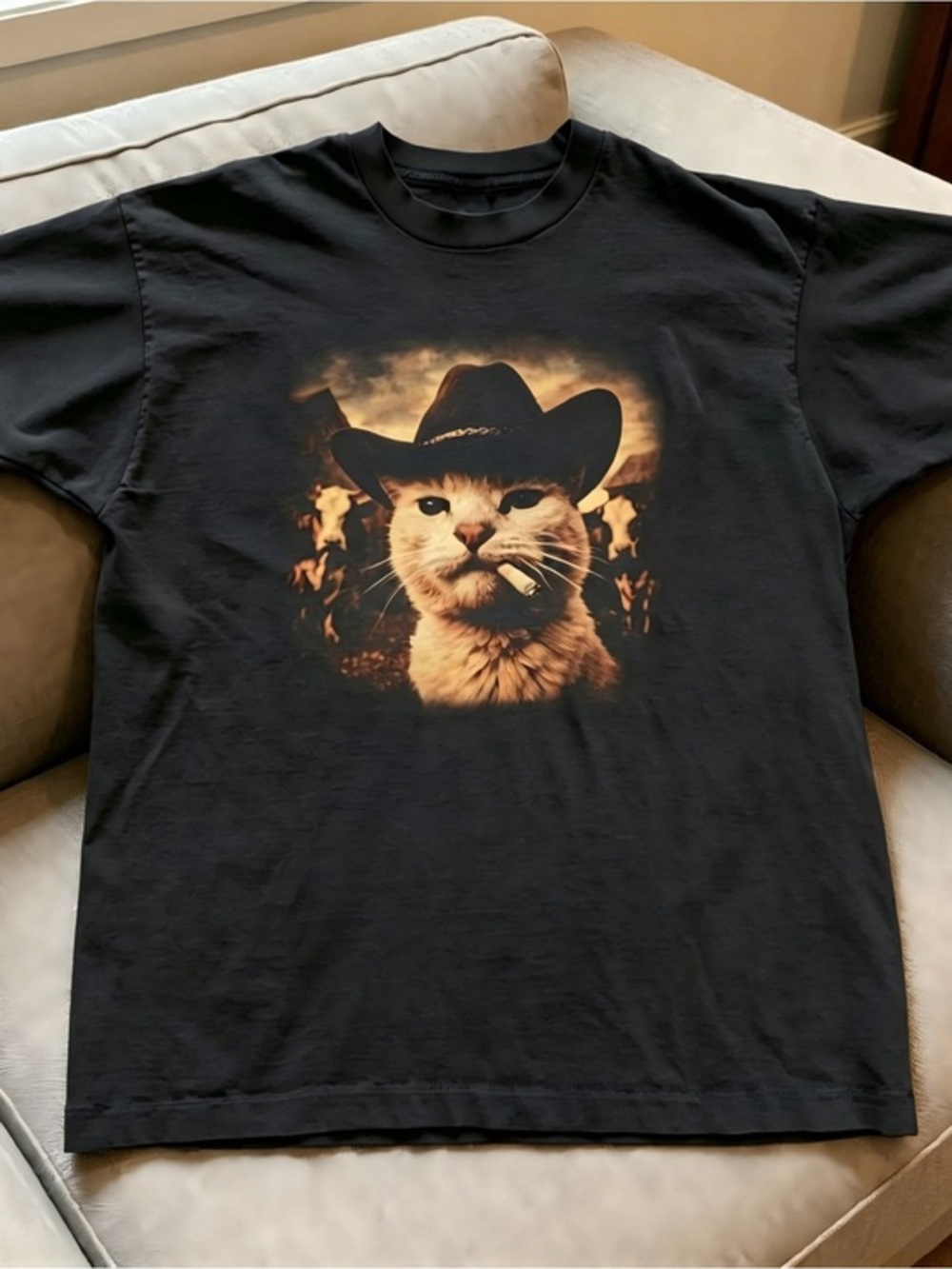 Black Cowboy Cat Graphic Short Sleeve Tee